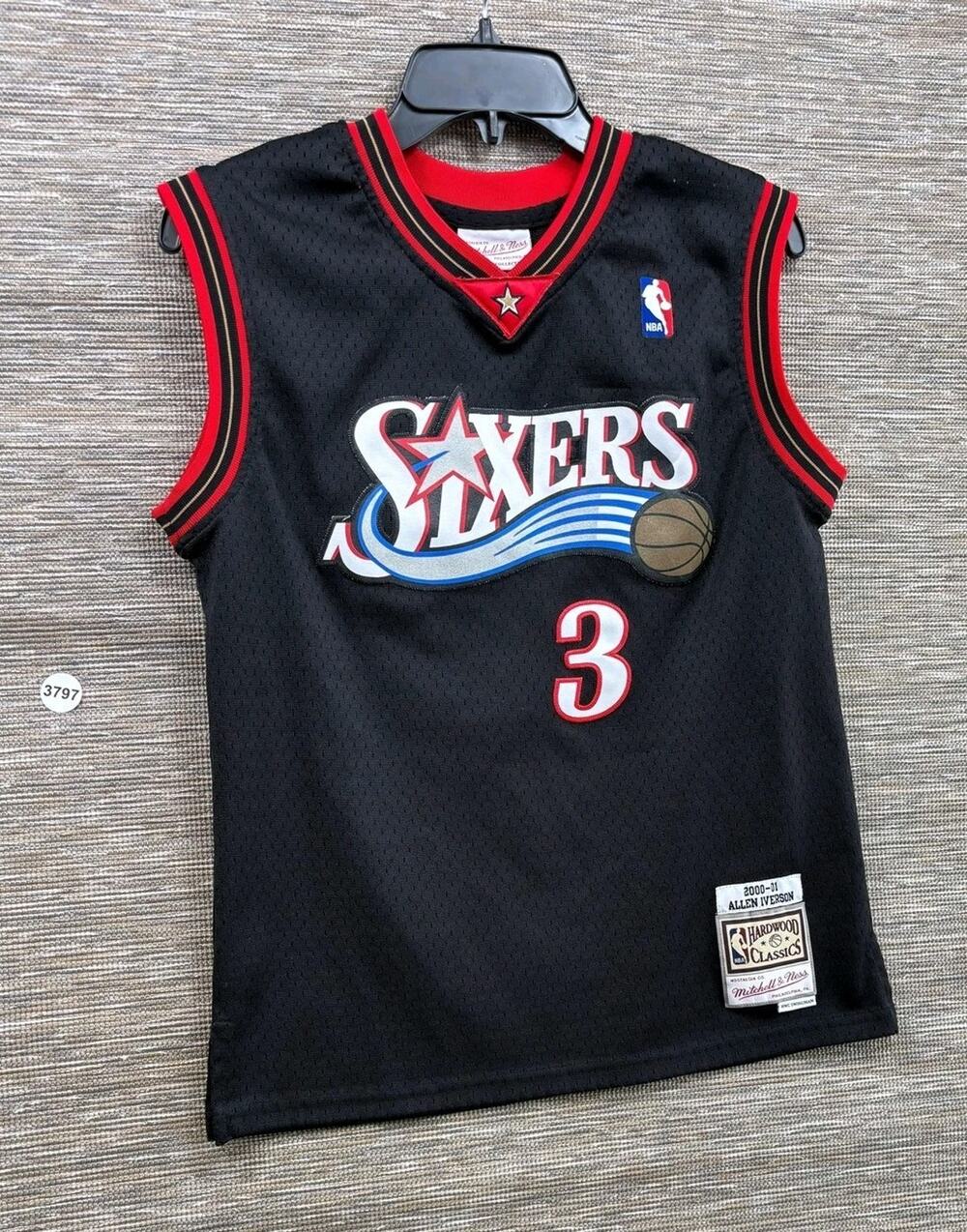 Philadelphia 76ers Jersey Boys M Black NBA Mitchell & Ness Allen Iverson #3 NEW